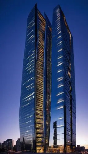 Modern skyscraper, sleek lines, glass façade, steel structure, futuristic design, urban landscape, cityscape, busy streets, night scene, neon lights, reflection on windows, intricate details, contempo