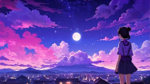 starry sky,night sky,nightsky,dream world,the night sky,starlight,moonlight,moon and star background,sky,clear night,star sky,falling stars,world end,dusk background,la violetta,love background,the moon and the stars,purple landscape,purple moon,background image,Illustration,Japanese style,Japanese Style 05