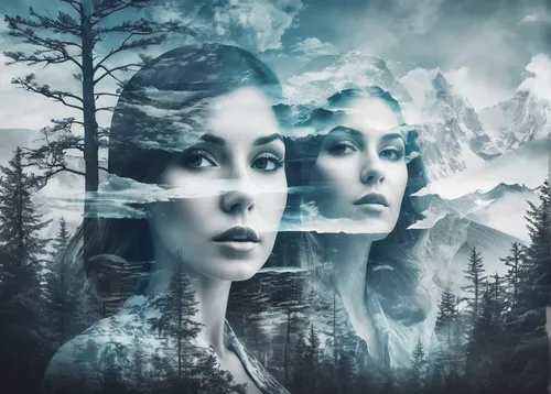 double exposure,photo manipulation,photomanipulation,image manipulation,multiple exposure,parallel worlds,the snow queen,mirror of souls,photomontage,sirens,mirror image,photoshop manipulation,spirits,duality,mystical portrait of a girl,digital compositing,shamanism,lindsey stirling,fantasy portrait,meridians,Photography,Artistic Photography,Artistic Photography 07