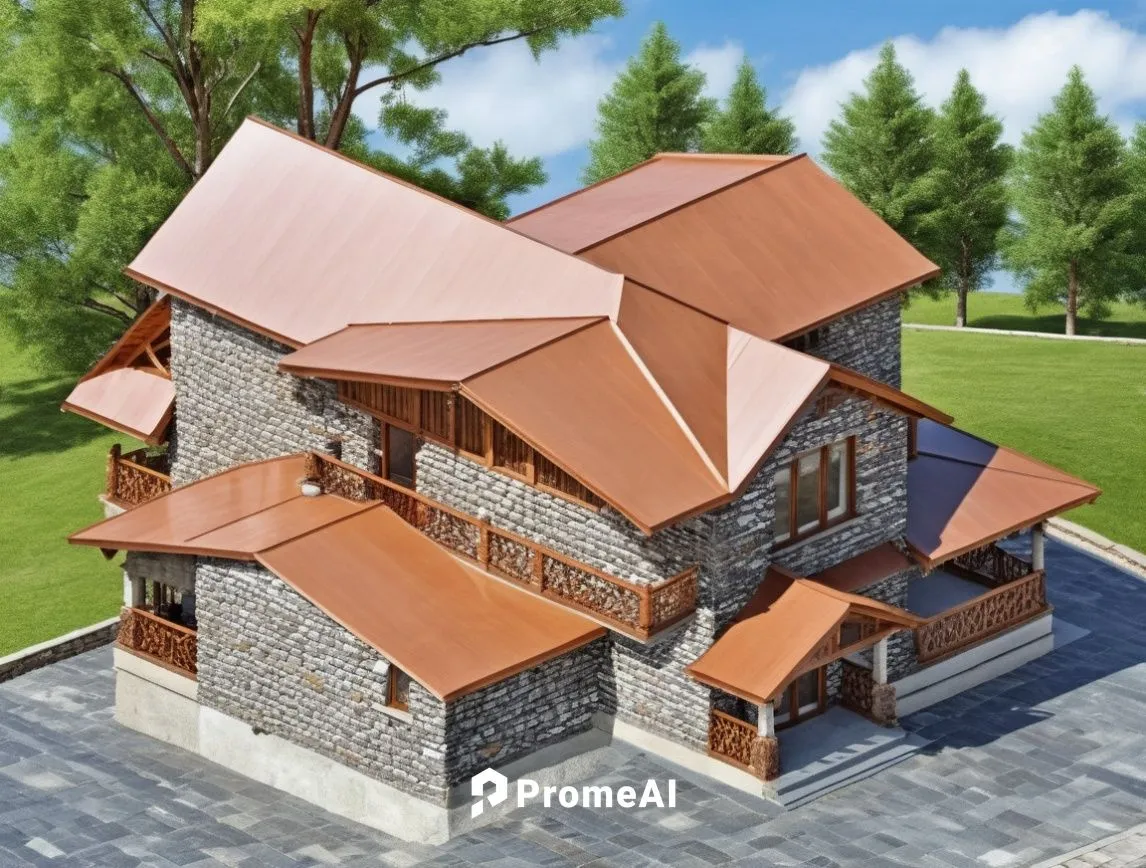 an aerial view of a large brick home,house roof,3d rendering,homebuilding,house shape,miniature house,roof tile,Photography,General,Realistic