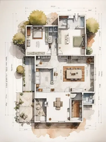 (watercolor1.2) architectural plan rendering,the house plans are drawn and colored with markers,floorplan home,cohousing,house floorplan,floorplans,house drawing,habitaciones,Illustration,Paper based,