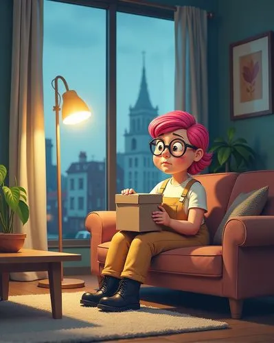 girl studying,cute cartoon character,enid,girl at the computer,jenji,girl sitting,Illustration,Children,Children 01