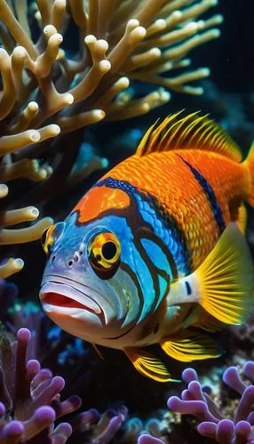 coral reef fish,mandarin fish,sea animals,ornamental fish,blue stripe fish,marine fish,triggerfish-clown,amphiprion,beautiful fish,tropical fish,underwater fish,coral fish,anemonefish,sea life underwater,marine diversity,fairy wrasse,wrasse,anemone fish,garibaldi (fish),nemo,Art,Artistic Painting,Artistic Painting 41