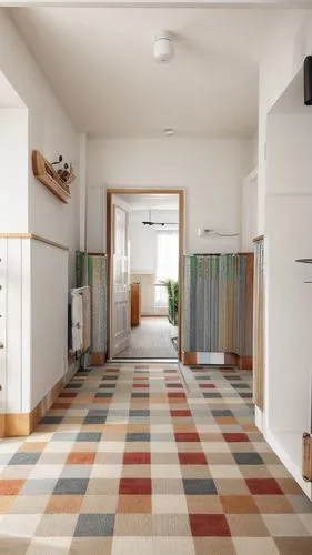 laminate flooring,tile flooring,ceramic floor tile,flooring,wood flooring,hallway space,rug,hardwood floors,floor tiles,home interior,buffalo plaid caravan,mid century house,mid century modern,floorpl