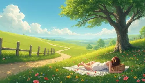 girl lying on the grass,idyll,springtime background,summer meadow,summer day,meadow landscape,green meadow,landscape background,meadow,spring background,meadow in pastel,idyllic,spring morning,blooming field,spring meadow,dandelion field,world digital painting,dandelion meadow,meadow play,restful,Photography,General,Realistic