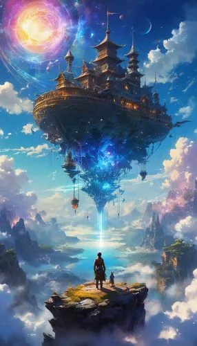 skyflower,homeworld,airships,skyship,maplestory,fantasy landscape,skyterra,homeworlds,fantasy picture,skyreach,astral traveler,airship,futuristic landscape,sky space concept,skywald,skywatchers,fantasy world,skylands,planetaria,cielo,Illustration,Realistic Fantasy,Realistic Fantasy 20