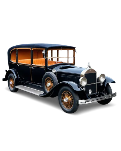 Vintage limousine, 1920s style, black body, chrome bumpers, luxurious interior, velvet seats, wooden paneling, antique headlights, classic wheels, soft spotlight, low-angle shot, cinematic composition