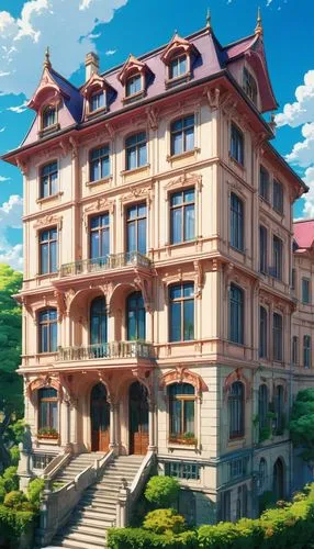 miramare,ghibli,violet evergarden,french building,kotoko,grand hotel,reichstadt,palladianism,kyokai,apartment building,machico,ritzau,europe palace,vongola,ekonomou,gakuen,tsumugi kotobuki k-on,foliaki,apartment house,würzburg residence,Illustration,Japanese style,Japanese Style 03