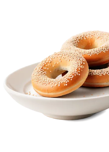 Toasted bagel, sesame seeds, crispy crust, soft interior, white plate, morning light, shallow depth of field, 3/4 composition, warm color tone, cinematic lighting, gentle steam rising, slight blur eff