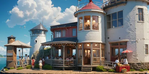 seaside resort,red lighthouse,whipped cream castle,victorian,popeye village,lighthouse,victorian house,scandia gnomes,crisp point lighthouse,electric lighthouse,house of the sea,fairy tale castle,crow