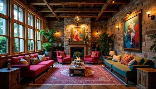 interior decor,lobby,sitting room,loft,hotel lobby,opulently,narthex,wooden beams,lodge,haveli,interiors,great room,the cabin in the mountains,interior design,breakfast room,fireplaces,lounges,bohemian art,home interior,wild west hotel