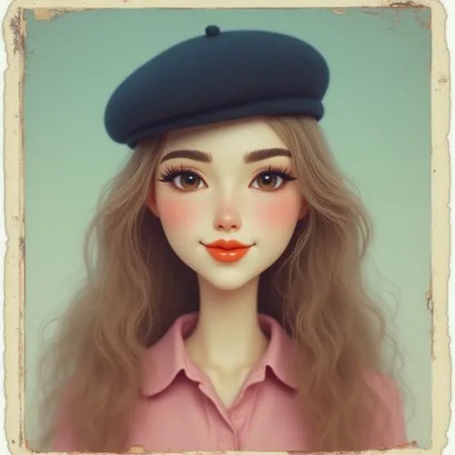 vintage doll,vintage girl,painter doll,fashion doll,girl wearing hat,doll's facial features,Photography,Documentary Photography,Documentary Photography 08