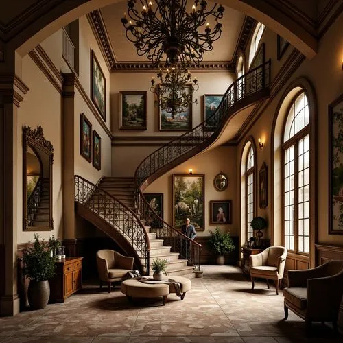 hallway,cochere,luxury home interior,ornate room,entrance hall,hallway space,staircase,entryway,corridors,interior decor,outside staircase,victorian room,lobby,staircases,interiors,old victorian,hotel lobby,foyer,foyers,philbrook