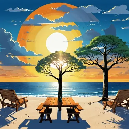 beach landscape,landscape background,beach background,beach restaurant,background vector,beach furniture,beach scenery,sunset beach,summer clip art,summer background,dream beach,beach chairs,sunrise beach,paraiso,beach tent,beautiful beach,sunfeast,cartoon video game background,summer beach umbrellas,beach bar,Unique,Design,Sticker