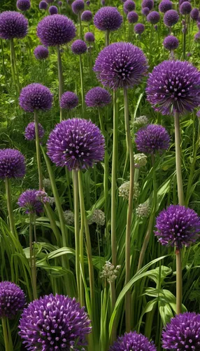 Imagine a futuristic world where Allium sativum is the key ingredient in a revolutionary medicine.,giant allium,allium sativum,allium giganteum,allium,chives field,chives,violet chrysanthemum,purple s