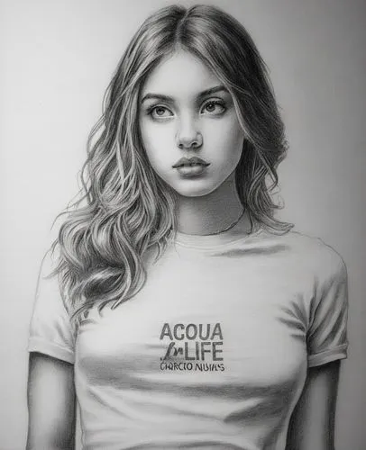 女生，黑白，素描,drawing of a girl with long hair,acuvue,girl in t-shirt,pencil drawing,girl drawing,pencil drawings,charcoal pencil,Illustration,Black and White,Black and White 35