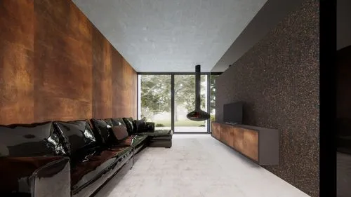 3d rendering,corten steel,render,interior modern design,hallway space,modern living room,stucco wall,mid century house,concrete ceiling,hallway,modern room,contemporary decor,core renovation,wood flooring,interior design,livingroom,living room,room divider,wall plaster,home interior