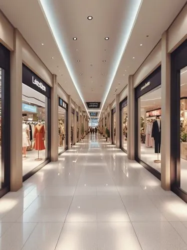 there is a view of a hallway in a mall,selfridge,galeries,woodfield,boutiques,large store,paris shops,Photography,General,Realistic