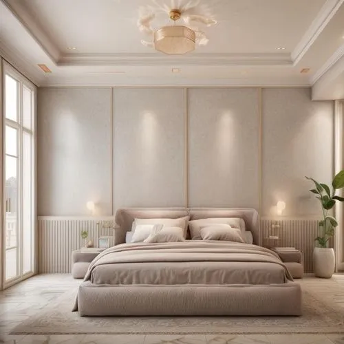 bedroom,modern room,sleeping room,great room,modern decor,guest room,danish room,contemporary decor,bed,ornate room,neutral color,interior design,interior decoration,bed frame,canopy bed,3d rendering,wall plaster,gold wall,deco,soft furniture