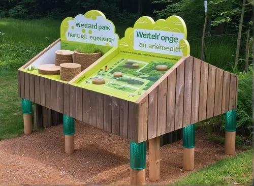 Theme: Wetland-Natural Sponge, Object: Large-scale interactive game equipment suitable for teenagers {refer to the attached picture}, Location: Wetland Park, Left picture: Four cylindrical transparent