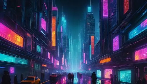 cybercity,cyberpunk,colorful city,cityscape,bladerunner,neon arrows,neon ghosts,cyberscene,tokyo city,alley,alleyway,metropolis,neon,synthetic,urban,cybertown,fantasy city,shinjuku,polara,futuristic,Art,Artistic Painting,Artistic Painting 27