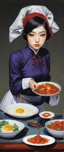 korean cuisine,korean royal court cuisine,korean chinese cuisine,korean culture,hanbok,kimchi,korean,chinese art,korean food,asian cuisine,geisha girl,gochujang,chinese cuisine,choi kwang-do,girl in the kitchen,banchan,budae jjigae,jjigae,sushi art,girl with cereal bowl,Illustration,Realistic Fantasy,Realistic Fantasy 07