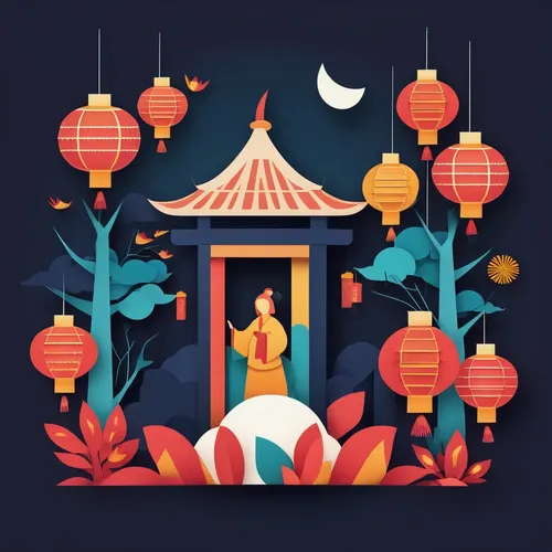 Happy Lantern Festival,mid-autumn festival,chinese lanterns,chinese icons,chinese background,chinese temple,chinese screen,lanterns,vector illustration,happy chinese new year,china cny,dribbble,japane