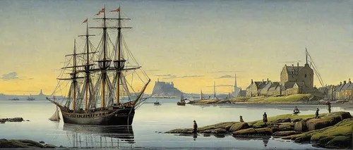 hanseatic city,dutch landscape,sailing ships,seaport,baltimore clipper,wherry,blankenese,full-rigged ship,east indiaman,hoorn,delft,tallship,sea sailing ship,caravel,andreas achenbach,trondheim,mayflower,bergen,constantinople,zaandam,Illustration,Black and White,Black and White 22