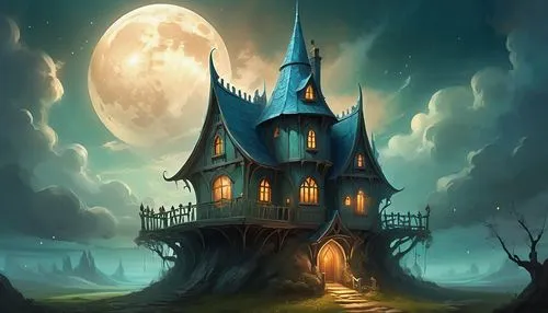 witch's house,witch house,the haunted house,haunted house,haunted castle,halloween background,Illustration,Realistic Fantasy,Realistic Fantasy 01