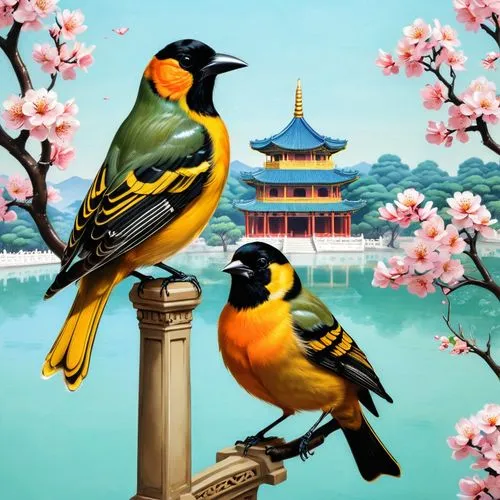 flower and bird illustration,oriental painting,bird painting,blue birds and blossom,asian bird,world digital painting,bird kingdom,haiping,bird bird kingdom,yiping,spring background,colorful birds,landscape background,bird flower,springtime background,bird couple,bird illustration,qingming,jiping,nature background,Unique,Design,Infographics