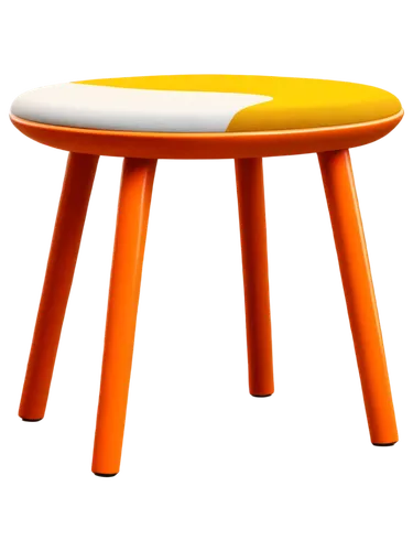 Cartoon stool, vibrant colors, rounded shape, three legs, soft cushions, white outline, bold lines, comic style, 3D appearance, front view, low-angle shot, warm lighting, saturated colors.,table and c