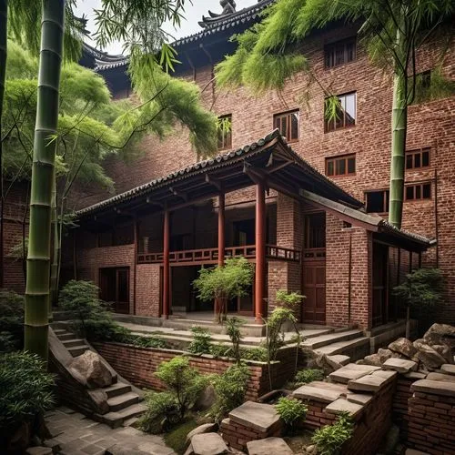 the front facade of a building with stone steps,ryokan,longhua,mandarin house,qingcheng,longshan,chengdu,Photography,General,Realistic