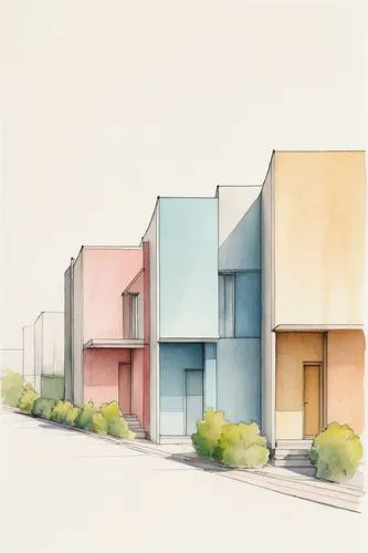 townhouses,townhomes,houses clipart,duplexes,rowhouses,neutra,eichler,sketchup,blocks of houses,row of houses,facade painting,cohousing,corbu,house drawing,row houses,dwellings,subdivision,streetscapes,passivhaus,vivienda,Illustration,Japanese style,Japanese Style 05