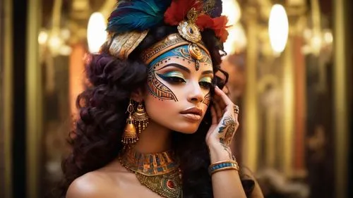 ancient egyptian girl,cleopatra,egyptian,tutankhamun,tutankhamen,pharaonic,ancient egyptian,venetian mask,oriental princess,fantasy portrait,headdress,arabian,ancient egypt,catrina calavera,indian hea