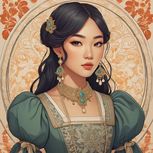 jasmine blossom,mulan,jasmine,oriental princess,hanbok,jasmine flower,jasmine flowers,fantasy portrait,oriental girl,sultana,oriental,eurasian,vintage asian,asian woman,a beautiful jasmine,flora,vietnamese woman,rosa ' amber cover,ao dai,rose flower illustration,Illustration,Japanese style,Japanese Style 15