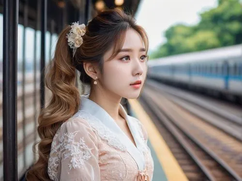 white rose on rail,ellin,wedding dress train,the girl at the station,phm,maomao,Photography,General,Natural