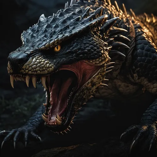 black dragon,raptor,philippines crocodile,dragon of earth,saurian,draconic,basilisk,allosaurus,crocodilian reptile,tyrannosaurus,rex,tyrannosaurus rex,reptilia,dragon,snarling,landmannahellir,gorgonops,wyrm,digital compositing,roaring,Photography,General,Natural