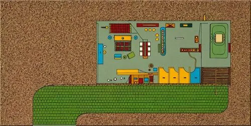 aerial view of an over sized courtyard that resembles a drawing of a street,floorplan home,house floorplan,floorplan,agricultural machine,house drawing,electric generator,Art,Artistic Painting,Artisti