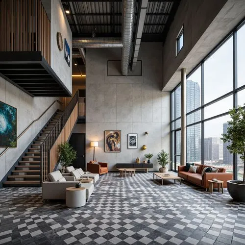 modern decor,checkered floor,penthouses,contemporary decor,minotti,interior modern design,ceramic floor tile,loft,interior design,mid century modern,floor tiles,lofts,floor tile,hotel lobby,contemporary,modern living room,luxury home interior,floors,andaz,lobby