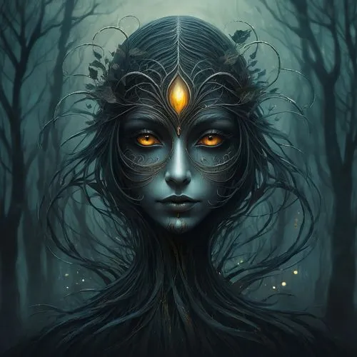 hecate,dryad,the enchantress,unseelie,priestess,samhain,hekate,enchantress,mystical portrait of a girl,sorceress,druidic,dryads,crone,shamanic,queen of the night,carcosa,seelie,nephthys,fantasy portrait,dark elf,Illustration,Realistic Fantasy,Realistic Fantasy 02