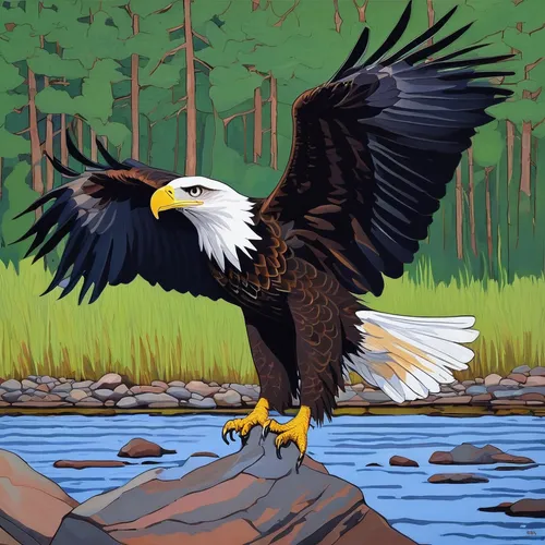 """Eagle River"" original fine art by Catherine Kauffman",eagle illustration,eagle drawing,american bald eagle,eagle vector,bald eagle,fish eagle,sea head eagle,eagle,african fishing eagle,steller's s