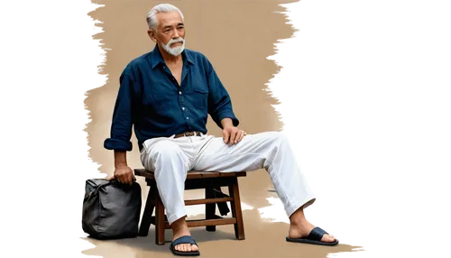 Older man, Cuban style, white beard, mustache, wrinkles, dark skin, traditional clothes, linen shirt, cotton pants, sandals, cigar, sitting, relaxed posture, warm lighting, shallow depth of field, vib