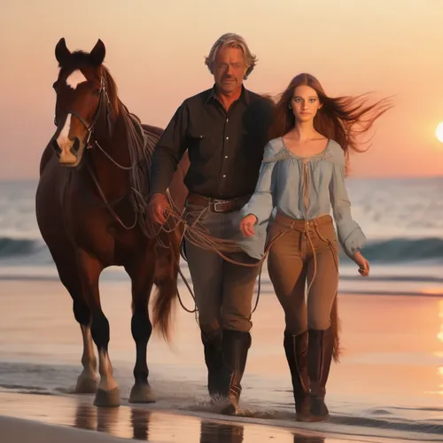 there are two people on the horse with sunset,costner,man and horses,rednex,horseback,heartland,poldark