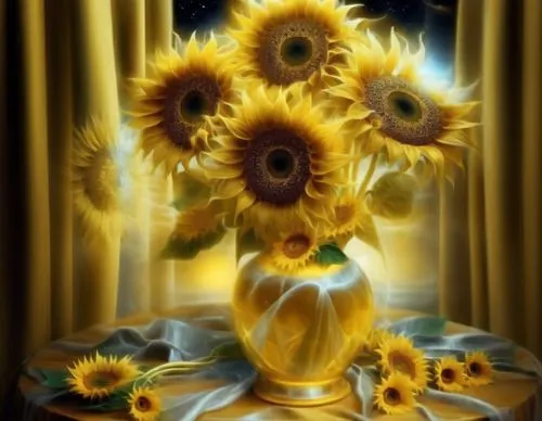 sunflowers in vase,sun flowers,sun flower,sunflowers,helianthus sunbelievable,sunflower paper,Illustration,Realistic Fantasy,Realistic Fantasy 37