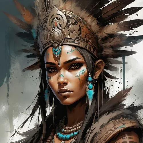 indian headdress,headdress,warrior woman,feather headdress,amerindian,niobe,headdresses,native american,neferneferuaten,cherokee,ancient egyptian girl,american indian,polynesian girl,female warrior,neith,tribal,kalasha,mexica,nubia,navajo,Illustration,Realistic Fantasy,Realistic Fantasy 01