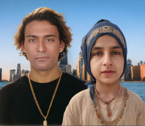 a man and woman wearing headbands in front of water,barkatullah,manjeet,mohamedou,gurudas,yemenite,kadhafi,yemenis,daftari,yemenites,arabes,arab,sheikhs,mirani,rottmann,arabized,panjabi,nadeam,emirati