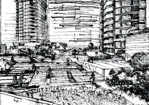 kowloon city,pen drawing,mono-line line art,high-rises,brutalist architecture,highrise,urban development,urbanization,city scape,kowloon,high rises,urban landscape,apartment blocks,high-rise,hashima,h