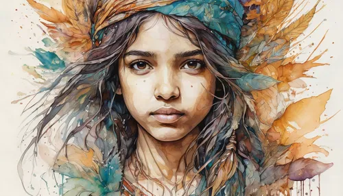 boho art,watercolor women accessory,watercolor pencils,mystical portrait of a girl,girl portrait,digital art,fantasy portrait,watercolor paint strokes,watercolor painting,watercolor paint,world digital painting,digital artwork,illustrator,water colors,girl in a long,girl drawing,woman portrait,watercolor,photo painting,color pencils,Illustration,Paper based,Paper Based 13