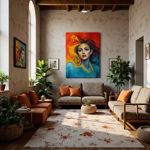 bohemian art,contemporary decor,interior decor,boho art style,modern decor,sitting room,boho art,living room,home interior,interior design,loft,mexican painter,livingroom,interior decoration,mid century modern,the living room of a photographer,apartment lounge,decor,wall art,paintings