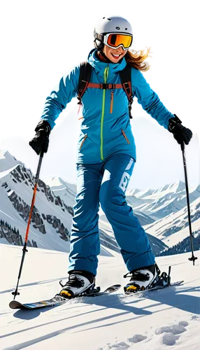 Skier, winter sports, dynamic pose, helmet, goggles, scarf, warm clothing, ski jacket, snow pants, gloves, ski boots, poles in hand, snowy mountain background (removed), morning sunlight, soft focus, 